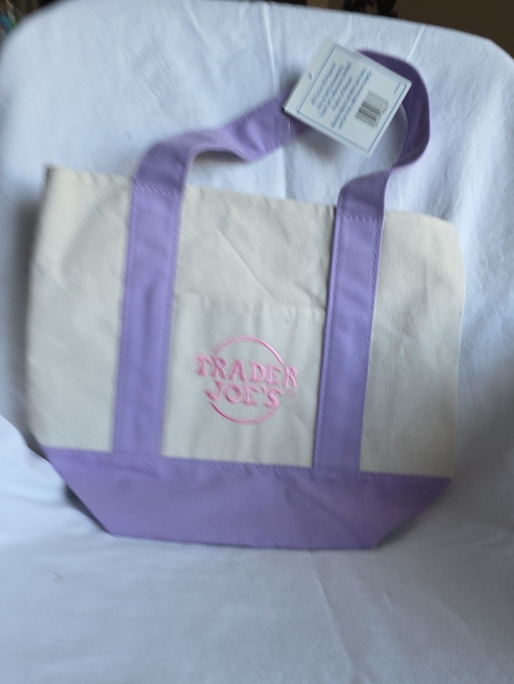 Trader Joes Mini Pastel Purple And Cream Canvas Tote Bag